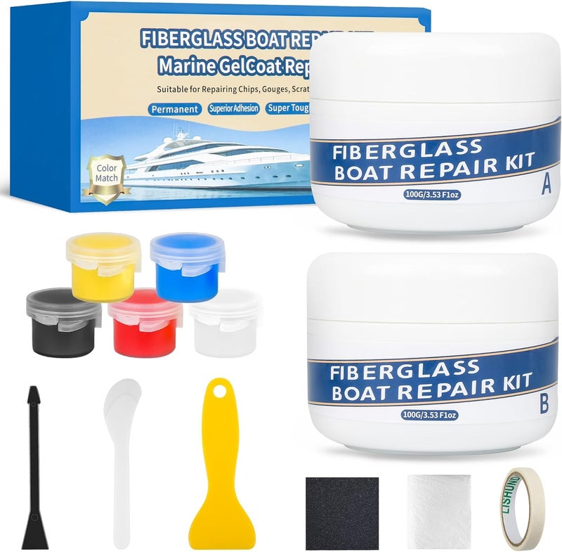 VerdeVilla Marine Fiberglass Repair Kit for Boats, 200g/7.06oz Gel Coat Kepair kit for Boats, Epoxy Filler for Repairs Cracks, Scratches, Debris, Holes, Gaps, Suitable for Fiberglass, Acrylic, Porcelain - Image 1